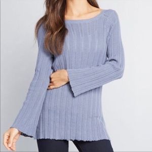 Modcloth Pointelle Elegance Cornflower Blue Knit Tunic Sweater Size L